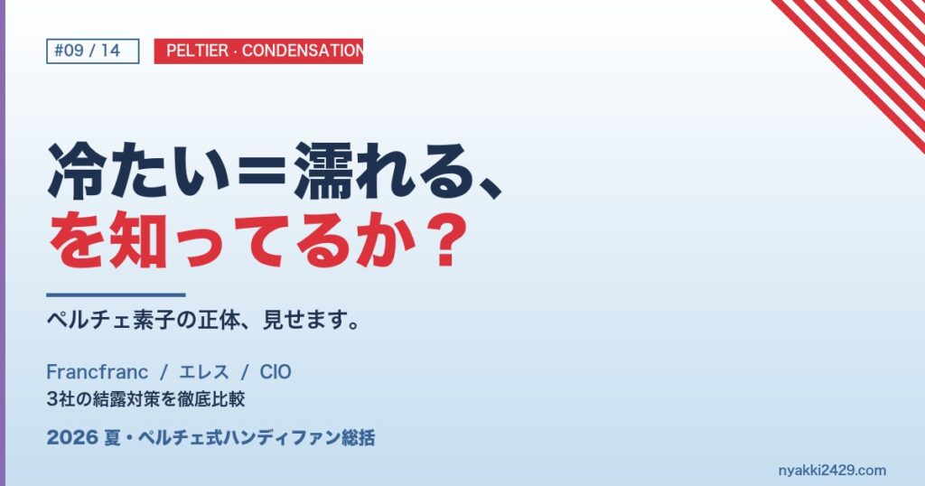 夏連載#09 ペルチェ式ハンディファン結露問題 3社比較 アイキャッチ