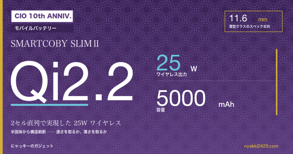 CIO SMARTCOBY SLIM II Wireless2.2 SS5K Qi2.2 25W 5000mAh モバイルバッテリー